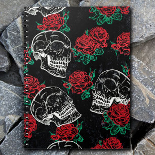 Sugar Skull Glam   Moderne Gotische Rote Rose Notizblock