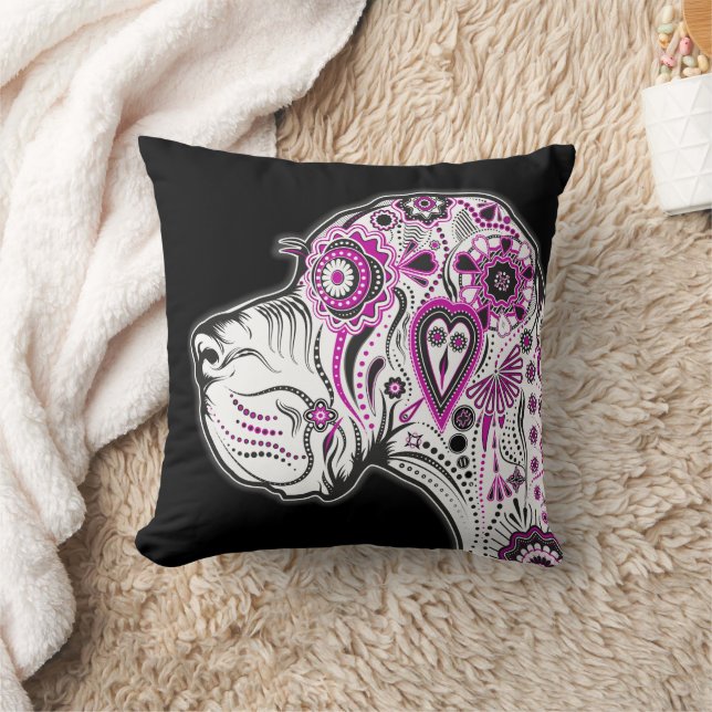 Sugar Skull Great Dane Kissen (Decke)