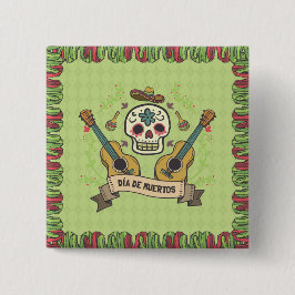 Sugar Skull & Guitars Dia de Muertos | Button