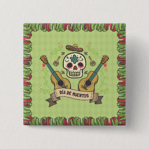 Sugar Skull & Guitars Dia de Muertos   Button