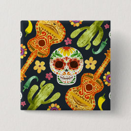 Sugar Skull & Guitars Dia de Muertos | Button