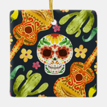 Sugar Skull & Guitars Dia de Muertos | Keramik-Orn
