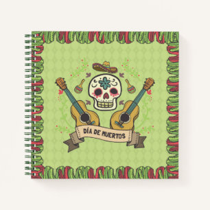 Sugar Skull & Guitars Dia de Muertos   Notizbuch