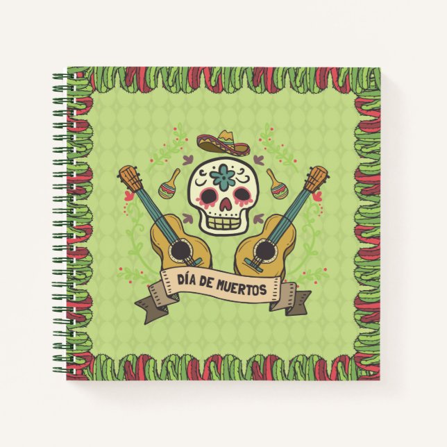 Sugar Skull & Guitars Dia de Muertos | Notizbuch (Vorderseite)
