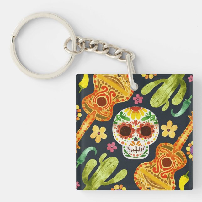 Sugar Skull & Guitars Dia de Muertos | Schlüsselan Schlüsselanhänger (Vorderseite)