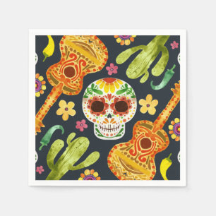 Sugar Skull & Guitars Dia de Muertos   Serviette