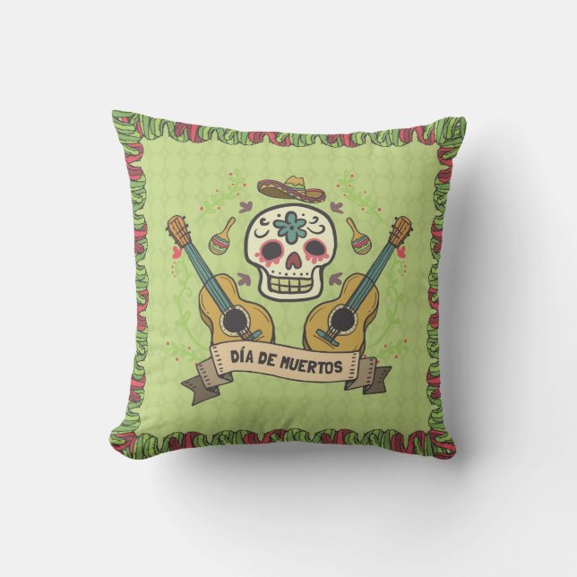 Sugar Skull & Guitars Dia de Muertos Throw Kissen (Vorderseite)