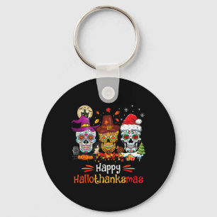 Sugar Skull Hallothanksmas Halloween-Erntedank Schlüsselanhänger