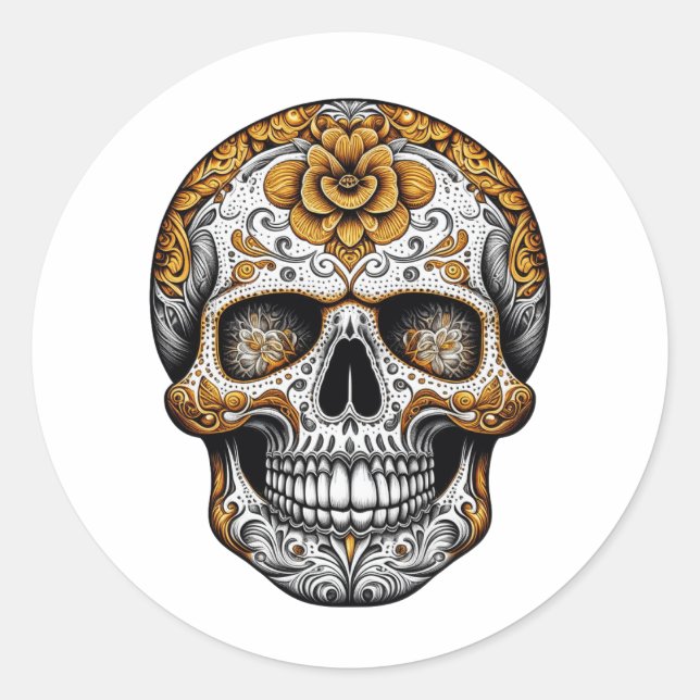 Sugar Skull Halloween Día de Muertos Runder Aufkleber (Vorderseite)