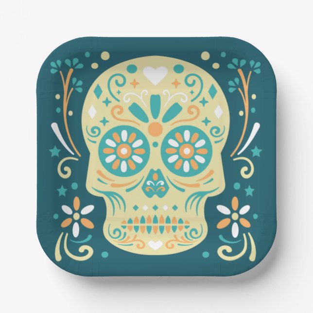 Sugar Skull Halloween Pappteller (Vorderseite)