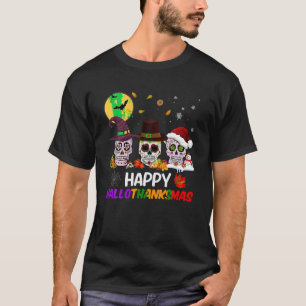 Sugar Skull Happy Hallothanksmas Halloween T-Shirt