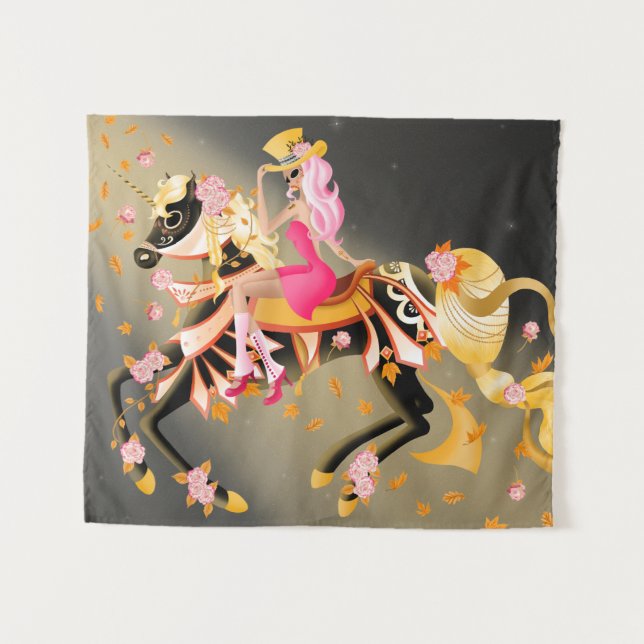 Sugar Skull Horse & Lady Wandteppich (Vorderseite (Horizontal))
