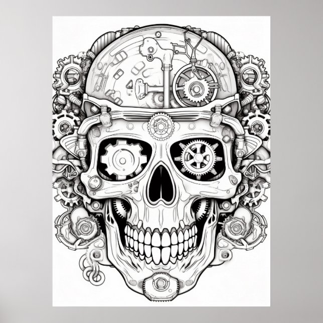 Sugar Skull Image Black + White on a Wall Poster (Vorne)