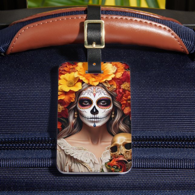 Sugar Skull Lady Gepäckmarke Gepäckanhänger (Vorderseite Insitu 2)