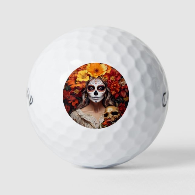 Sugar Skull Lady Golf Balls Golfball (Vorderseite)