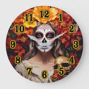 Sugar Skull Lady Large Clock Große Wanduhr