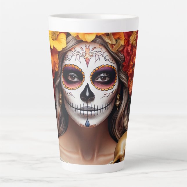 Sugar Skull Lady Latte Tasse (Vorderseite)