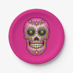 Sugar Skull Magenta Floral Pappteller