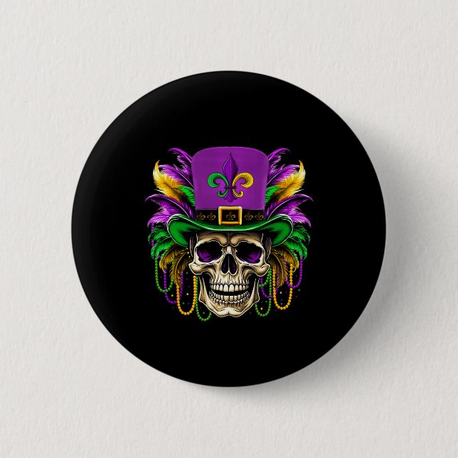 Sugar Skull Mardi Gras Kostüme Männer Frauen Kinde Button (Vorderseite)