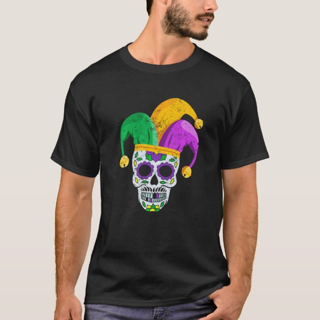 Sugar Skull Mardi Gras Party Bekleidung Männer Fra T-Shirt (Vorderseite)