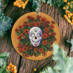 Sugar Skull Marigold Dia de Los Muertos Halloween Pappteller