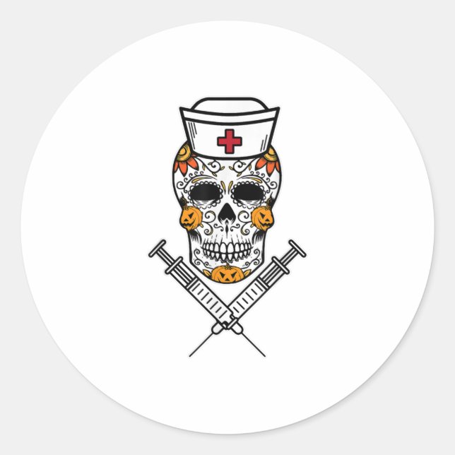 Sugar Skull Mexican Nurse RN Kostüm Cool Hallo Runder Aufkleber (Vorderseite)