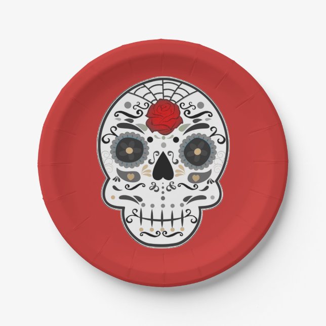 Sugar Skull Mexican Skeleton Party Pappteller (Vorderseite)