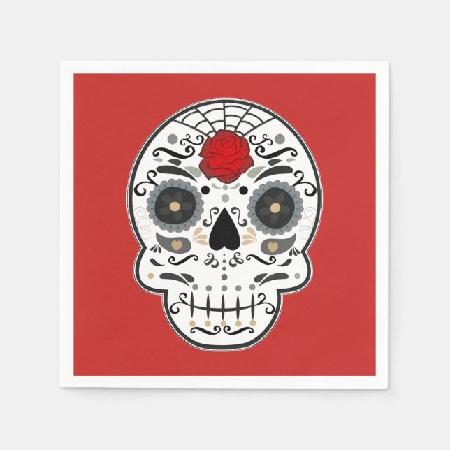 Sugar Skull Mexican Skeleton Rote Rose Serviette (Vorderseite)