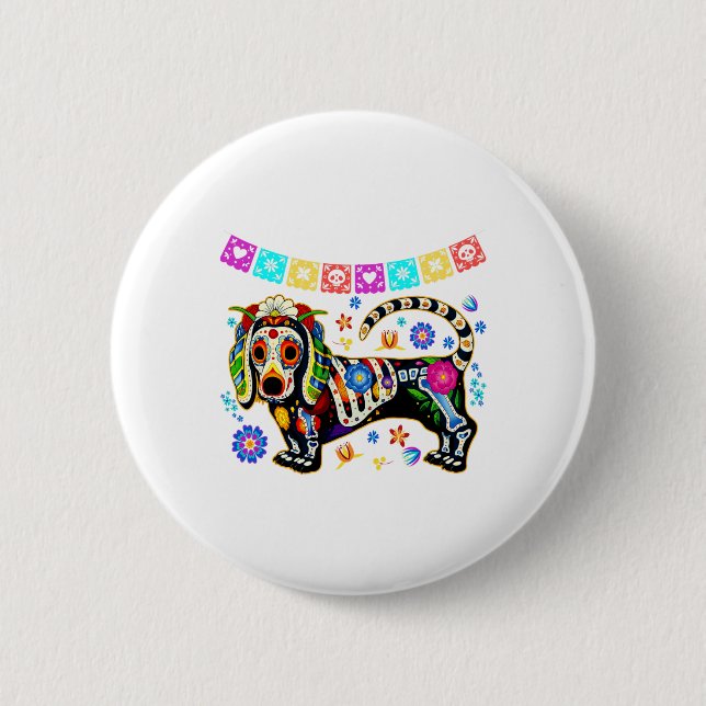Sugar Skull mexikanische Dackel Knochen Halloween  Button (Vorderseite)