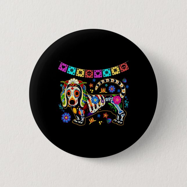 Sugar Skull mexikanische Dackel Knochen Halloween  Button (Vorderseite)