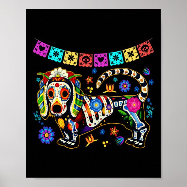 Sugar Skull mexikanische Dackel Knochen Halloween  Poster (Vorne)