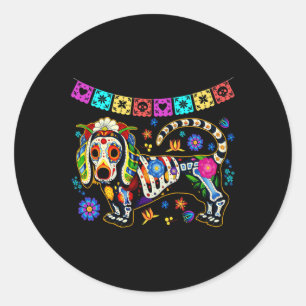 Sugar Skull mexikanische Dackel Knochen Halloween Runder Aufkleber