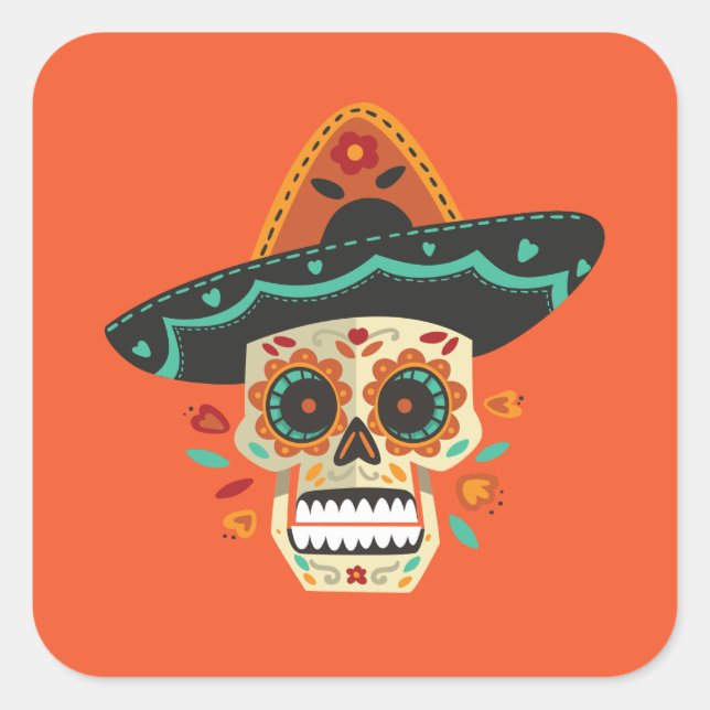Sugar Skull mit Hat Dia de Muertos | Aufkleber (Vorderseite)
