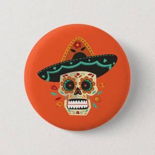 Sugar Skull mit Hat Dia de Muertos Button