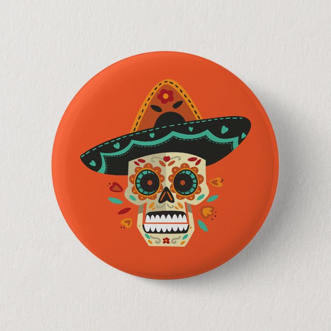 Sugar Skull mit Hat Dia de Muertos | Button (Vorderseite)