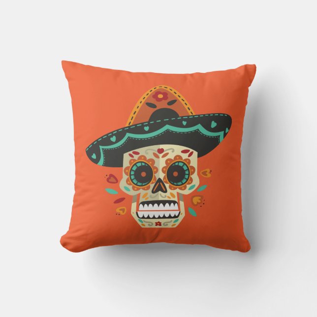 Sugar Skull mit Hat Dia de Muertos | Dekokissen (Vorderseite)