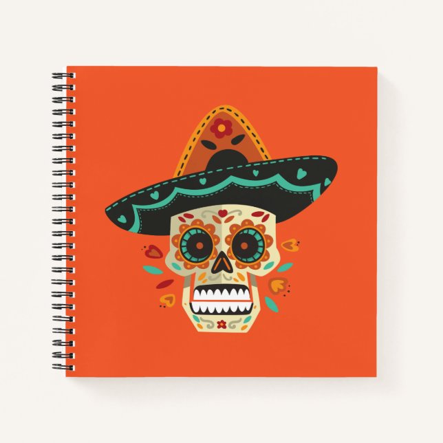 Sugar Skull mit Hat Dia de Muertos | Notizbuch (Vorderseite)