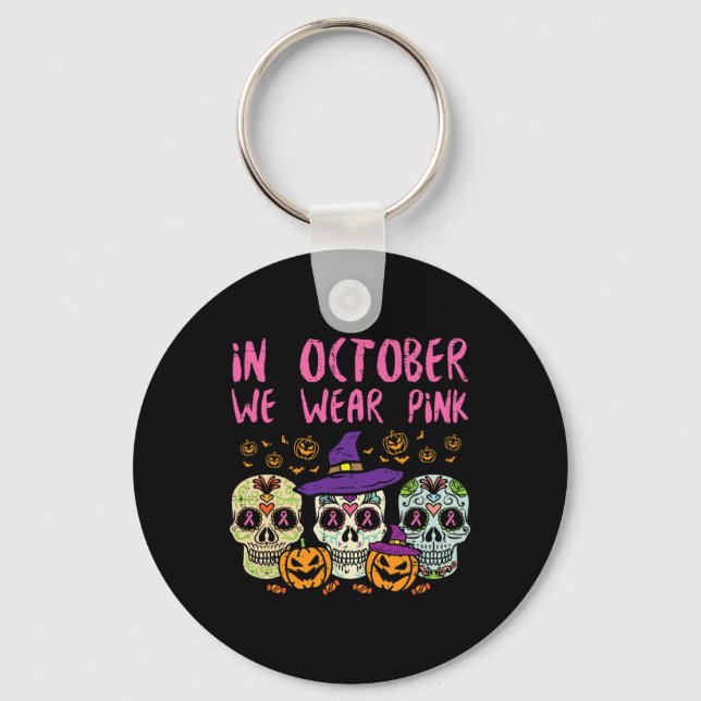 Sugar Skull October Pink Breast Cancer Awareness H Schlüsselanhänger (Vorderseite)