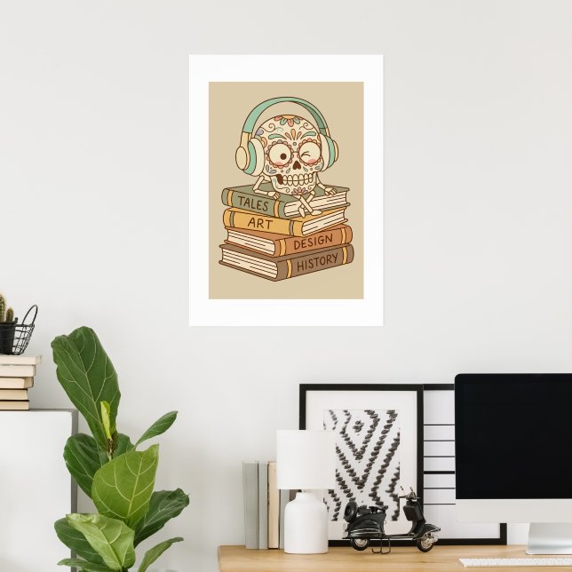 Sugar Skull Passionate About Reading Poster (Heimbüro)