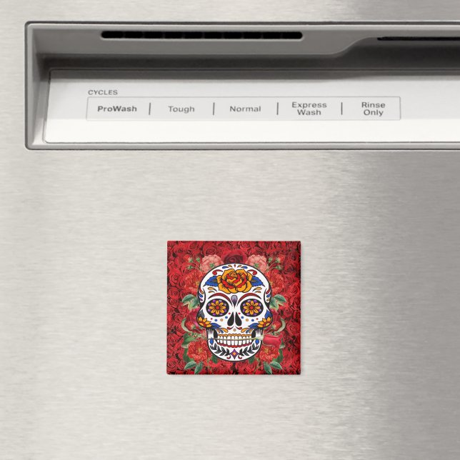Sugar Skull Pink Rote Rosen Urlaub Küche Magnet (In Situ (Geschirrspüler))