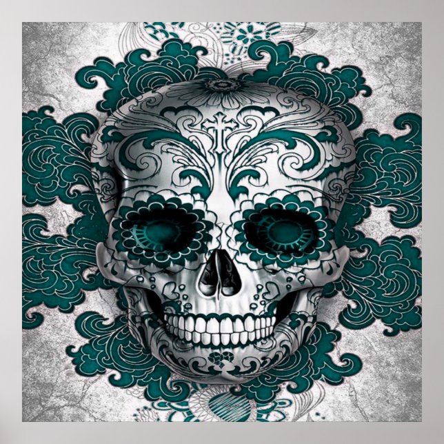 Sugar Skull Poster In Teal (Vorne)
