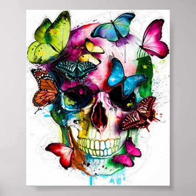 sugar skull poster with butterfly effect (Vorne)