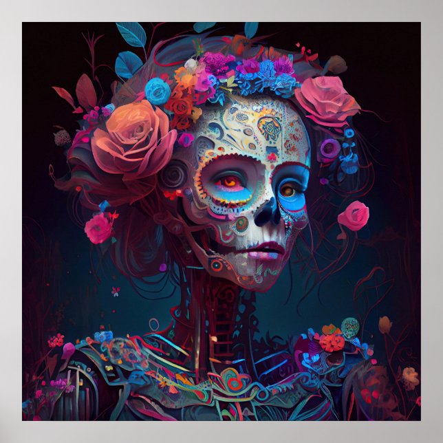 Sugar Skull Robotic Woman Day of the Dead Poster (Vorne)