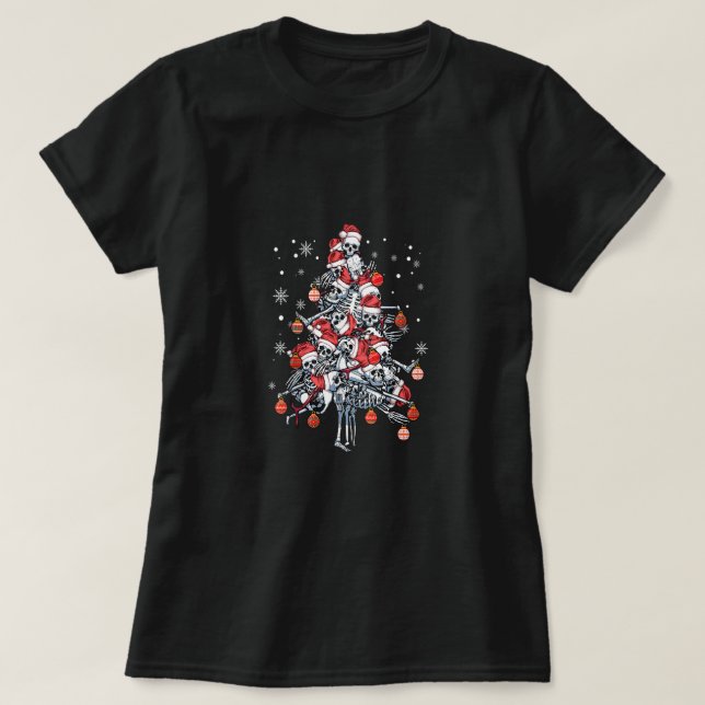 Sugar Skull Santa Hat Christmas Tree Funny Xmas T-Shirt (Design vorne)