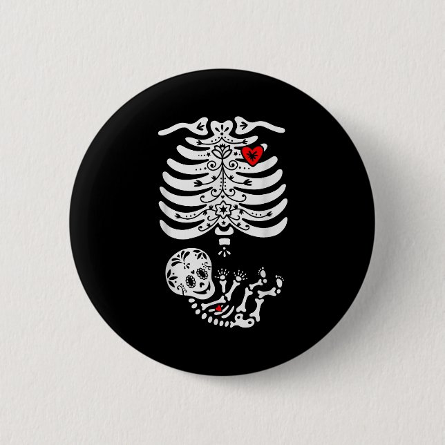 Sugar Skull Skeleton Halloween Pregnancy Annouceme Button (Vorderseite)