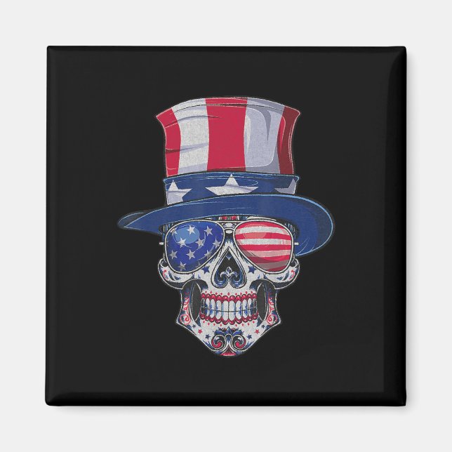 Sugar Skull Sonnenbrille USA Flag Memorial Day 4. Magnet (Vorne)