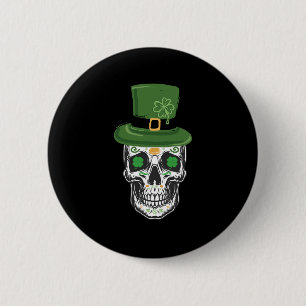 Sugar Skull St Patrick Day Leprechaun Kleeblatt Button