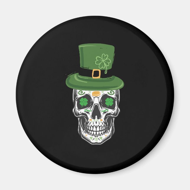 Sugar Skull St Patrick Day Leprechaun Kleeblatt Magnet (Vorne)