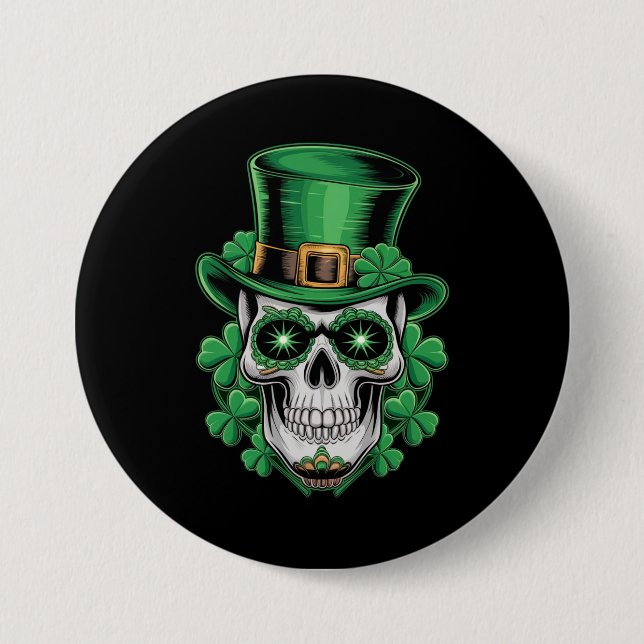 Sugar Skull St Patrick Day Lucky Kleeblatt Button (Vorderseite)