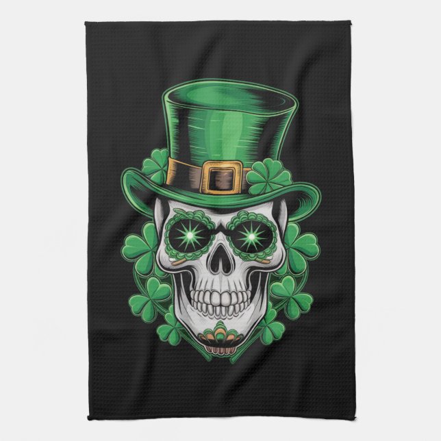 Sugar Skull St Patrick Day Lucky Kleeblatt Geschirrtuch (Vertikal)